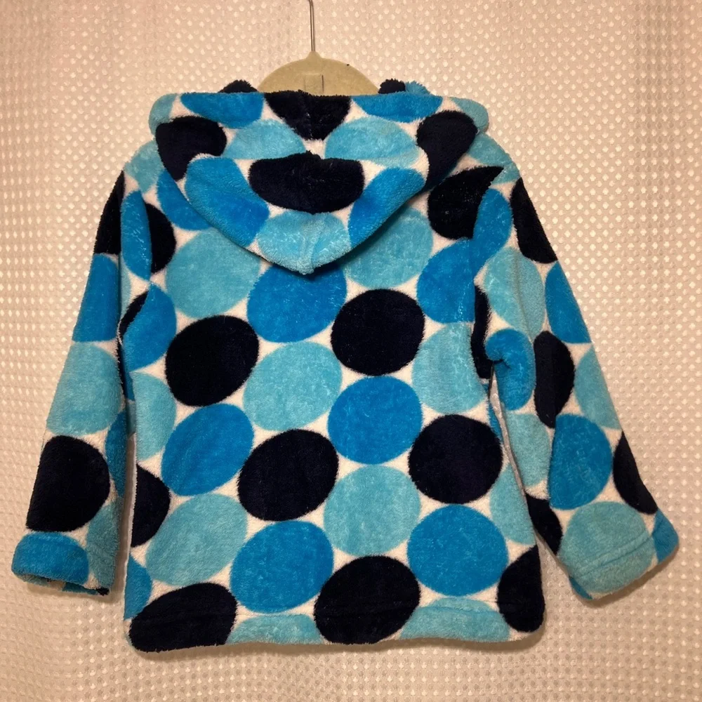 Hanna Andersson Plush Blue and Black Polka Dot fleece jacket - Picture 2 of 15
